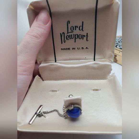 Lord Newport vintage tie clip cerulean‎ blue Moonstone